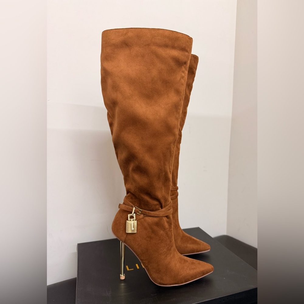 NWT Liliana Tan Suede Heeled Boots - Picture 4 of 12
